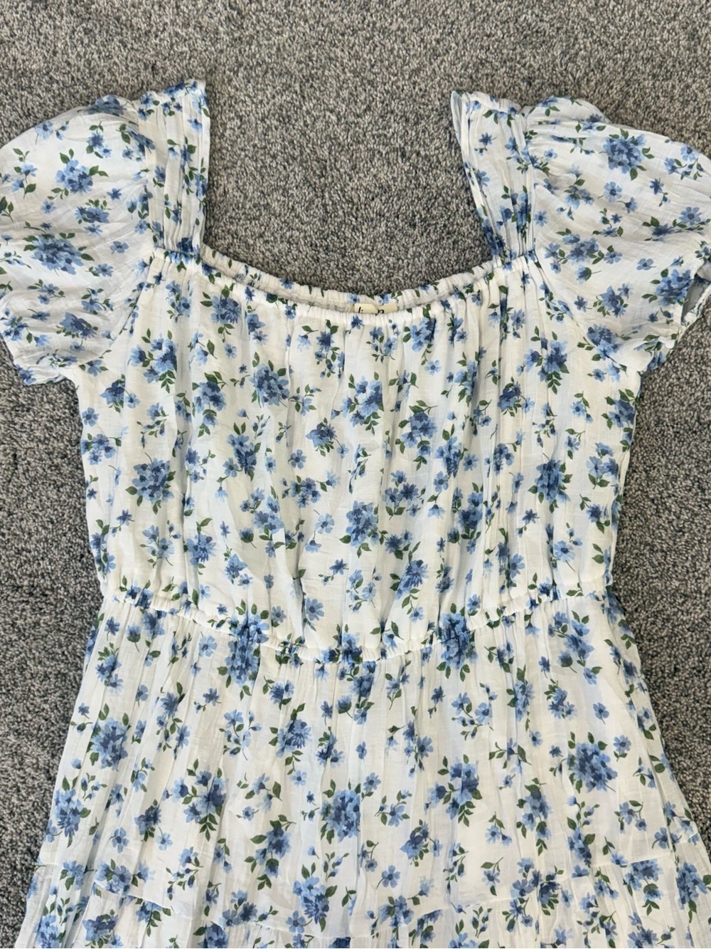 Indigo Rose White Blue Floral Tiered Puff Sleeve Midi Romantic Dress Women’s 1X - Picture 3 of 12
